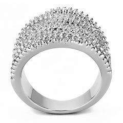 Alamode Rhodium Brass Ring with AAA Grade CZ in Clear - Flyclothing LLC