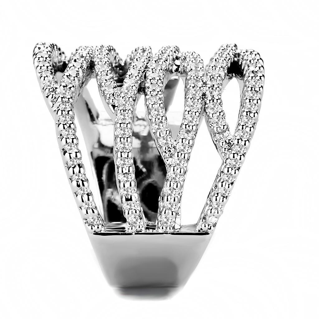 Alamode Rhodium Brass Ring with AAA Grade CZ in Clear - Flyclothing LLC