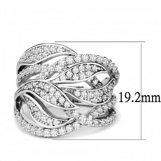 Alamode Rhodium Brass Ring with AAA Grade CZ in Clear - Flyclothing LLC