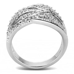 Alamode Rhodium Brass Ring with AAA Grade CZ in Clear - Flyclothing LLC