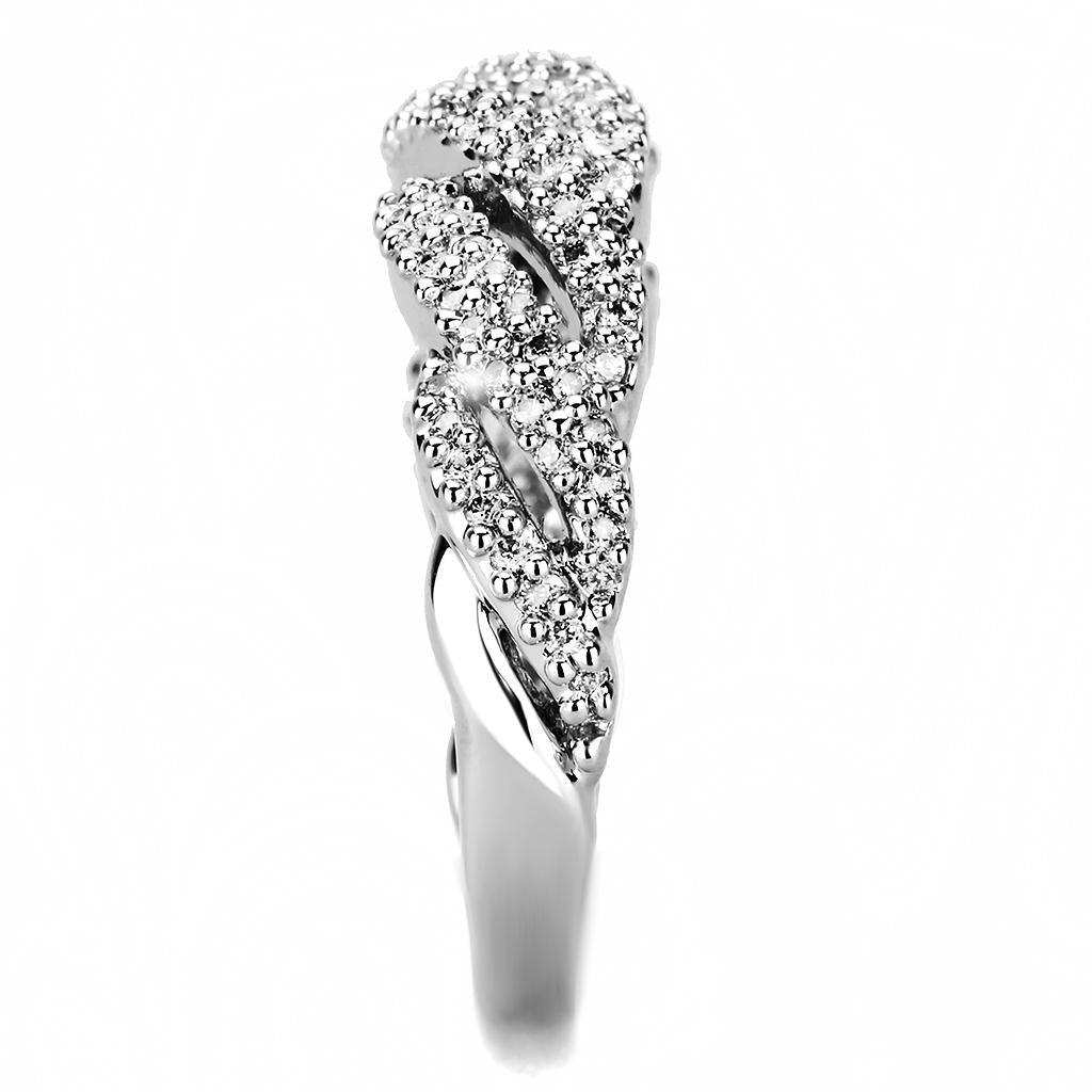 Alamode Rhodium Brass Ring with AAA Grade CZ in Clear - Flyclothing LLC