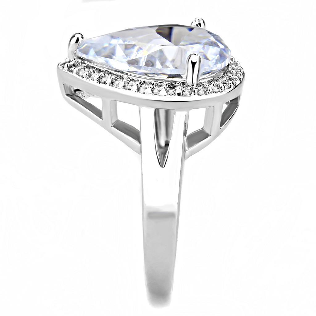 Alamode Rhodium Brass Ring with AAA Grade CZ in Clear - Flyclothing LLC