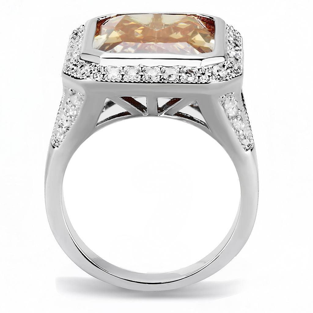 Alamode Rhodium Brass Ring with AAA Grade CZ in Champagne - Flyclothing LLC