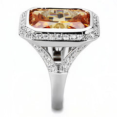 Alamode Rhodium Brass Ring with AAA Grade CZ in Champagne - Flyclothing LLC