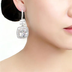 Alamode Rhodium Brass Earrings with AAA Grade CZ in Clear - Flyclothing LLC