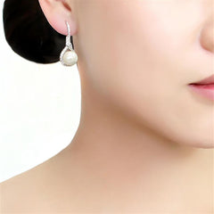 Alamode Rhodium Brass Earrings with Synthetic Pearl in White - Flyclothing LLC