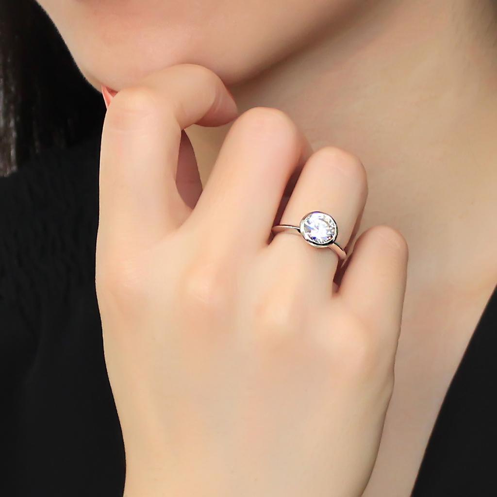 Alamode Rhodium Brass Ring with AAA Grade CZ in Clear - Flyclothing LLC