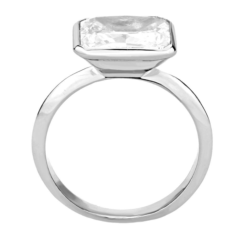 Alamode Rhodium Brass Ring with AAA Grade CZ in Clear - Flyclothing LLC