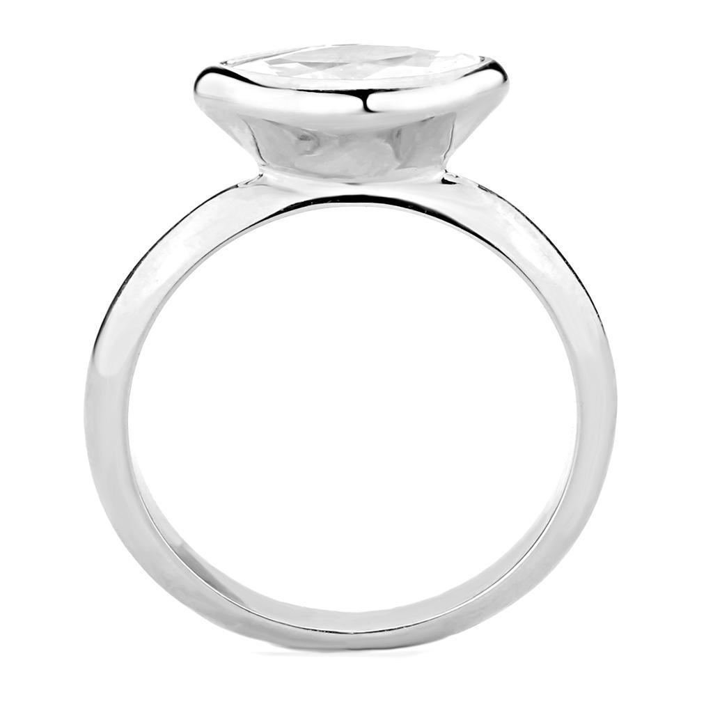 Alamode Rhodium Brass Ring with AAA Grade CZ in Clear - Flyclothing LLC