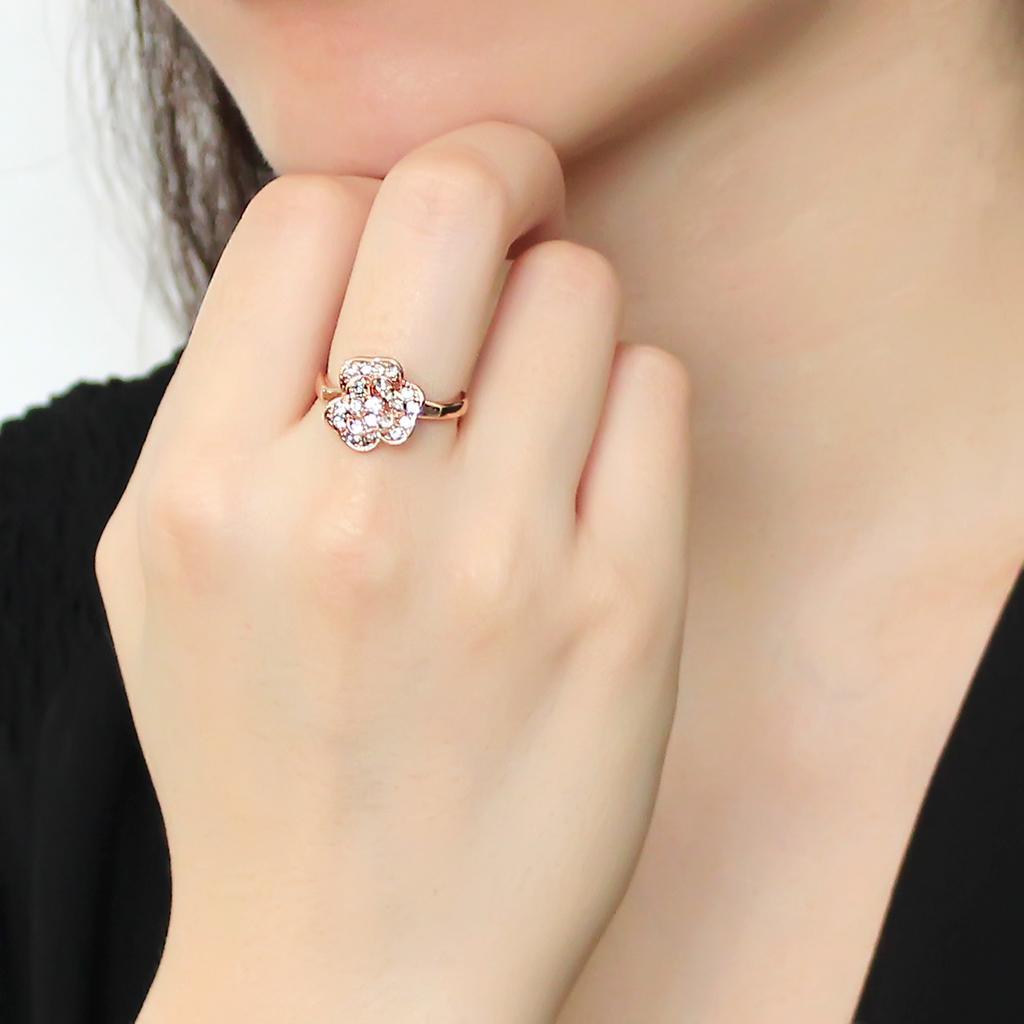 Alamode Rose Gold Brass Ring with Top Grade Crystal in Clear - Flyclothing LLC