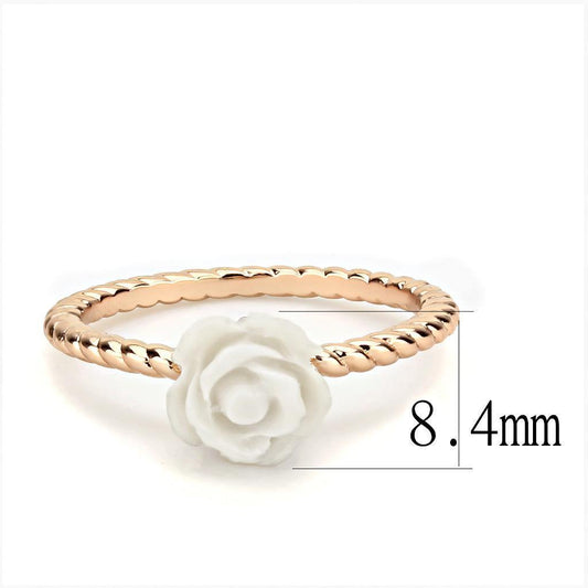 Alamode Rose Gold Brass Ring with Synthetic Synthetic Stone in White - Alamode