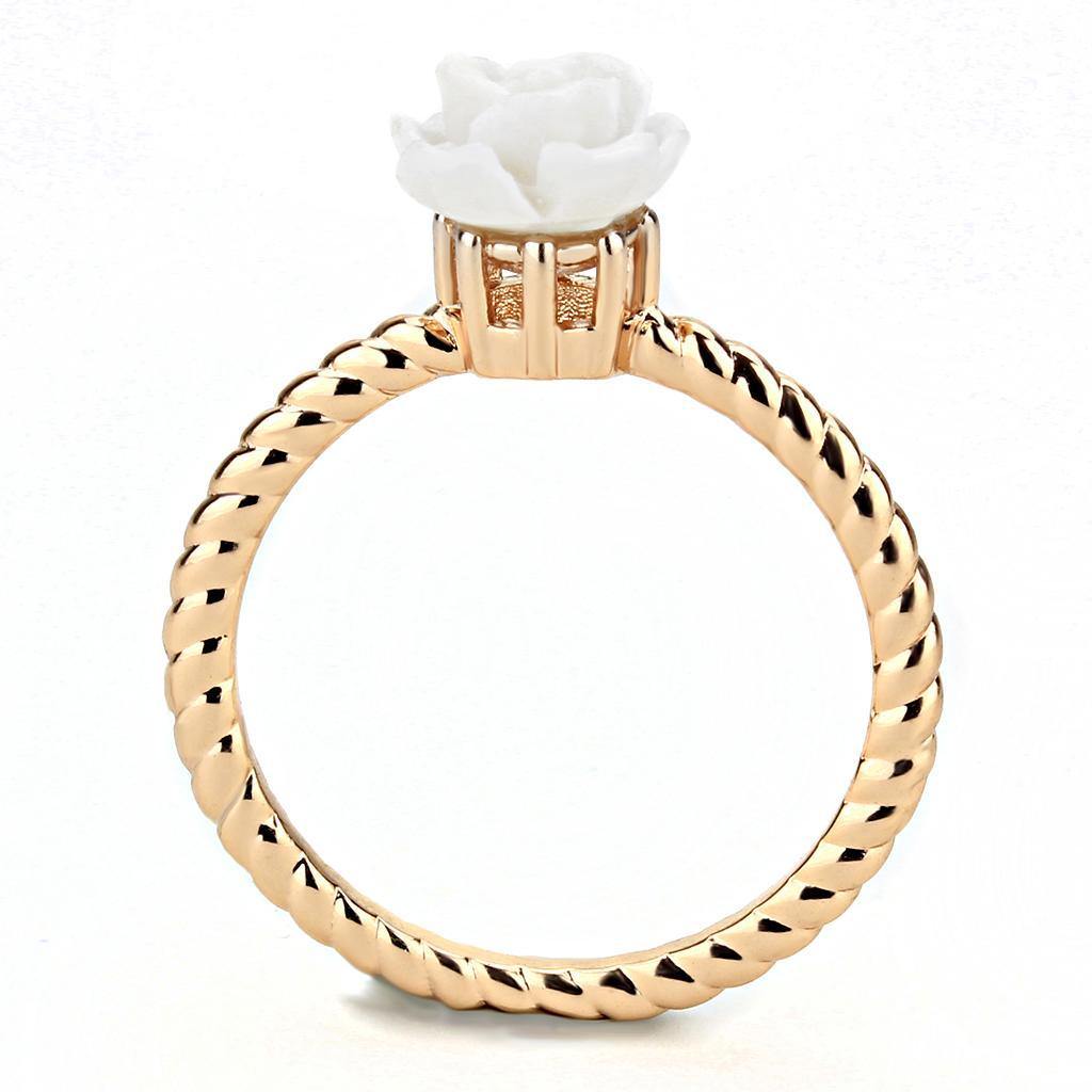 Alamode Rose Gold Brass Ring with Synthetic Synthetic Stone in White - Alamode