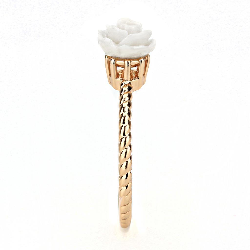 Alamode Rose Gold Brass Ring with Synthetic Synthetic Stone in White - Alamode