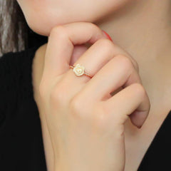 Alamode Rose Gold Brass Ring with Synthetic Synthetic Stone in White - Alamode