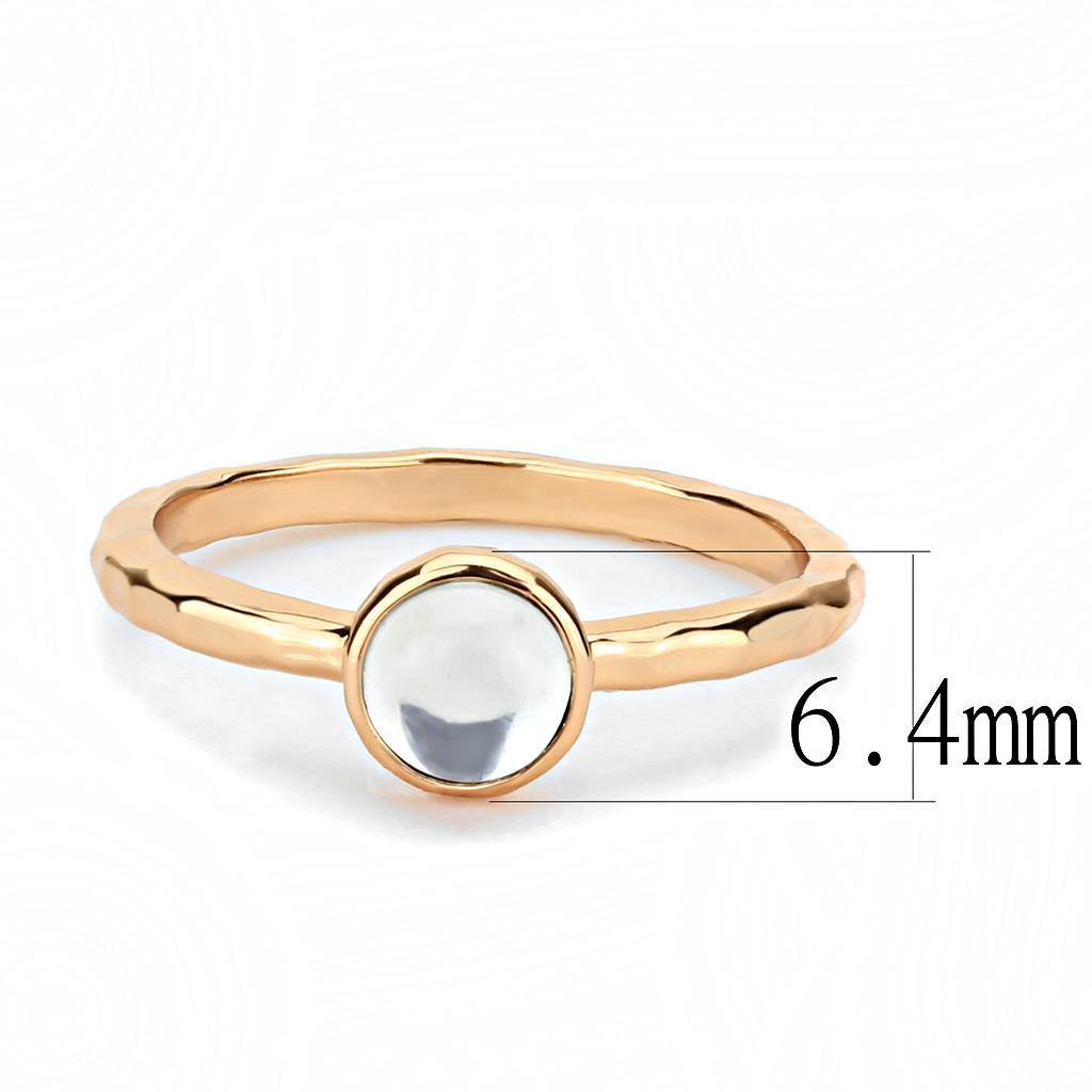 Alamode Rose Gold Brass Ring with Synthetic Synthetic Glass in Aquamarine - Alamode