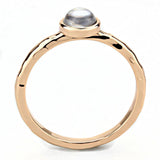 Alamode Rose Gold Brass Ring with Synthetic Synthetic Glass in Aquamarine - Alamode