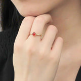 Alamode Gold Brass Ring with Synthetic Synthetic Glass in Garnet - Flyclothing LLC