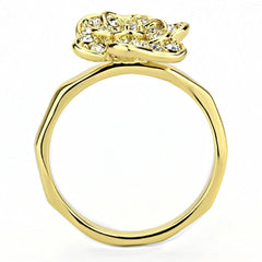 Alamode Gold Brass Ring with Top Grade Crystal in Clear - Flyclothing LLC