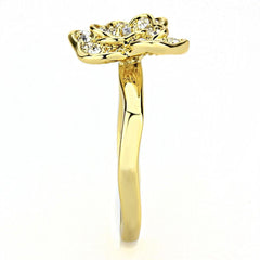 Alamode Gold Brass Ring with Top Grade Crystal in Clear - Flyclothing LLC