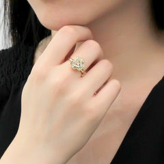 Alamode Gold Brass Ring with Top Grade Crystal in Clear - Flyclothing LLC