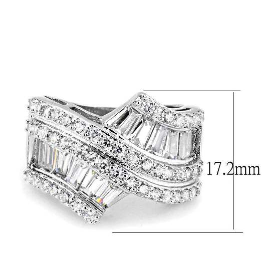 Alamode Rhodium Brass Ring with AAA Grade CZ in Clear - Flyclothing LLC