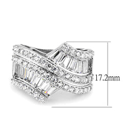 Alamode Rhodium Brass Ring with AAA Grade CZ in Clear - Flyclothing LLC