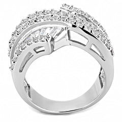 Alamode Rhodium Brass Ring with AAA Grade CZ in Clear - Flyclothing LLC