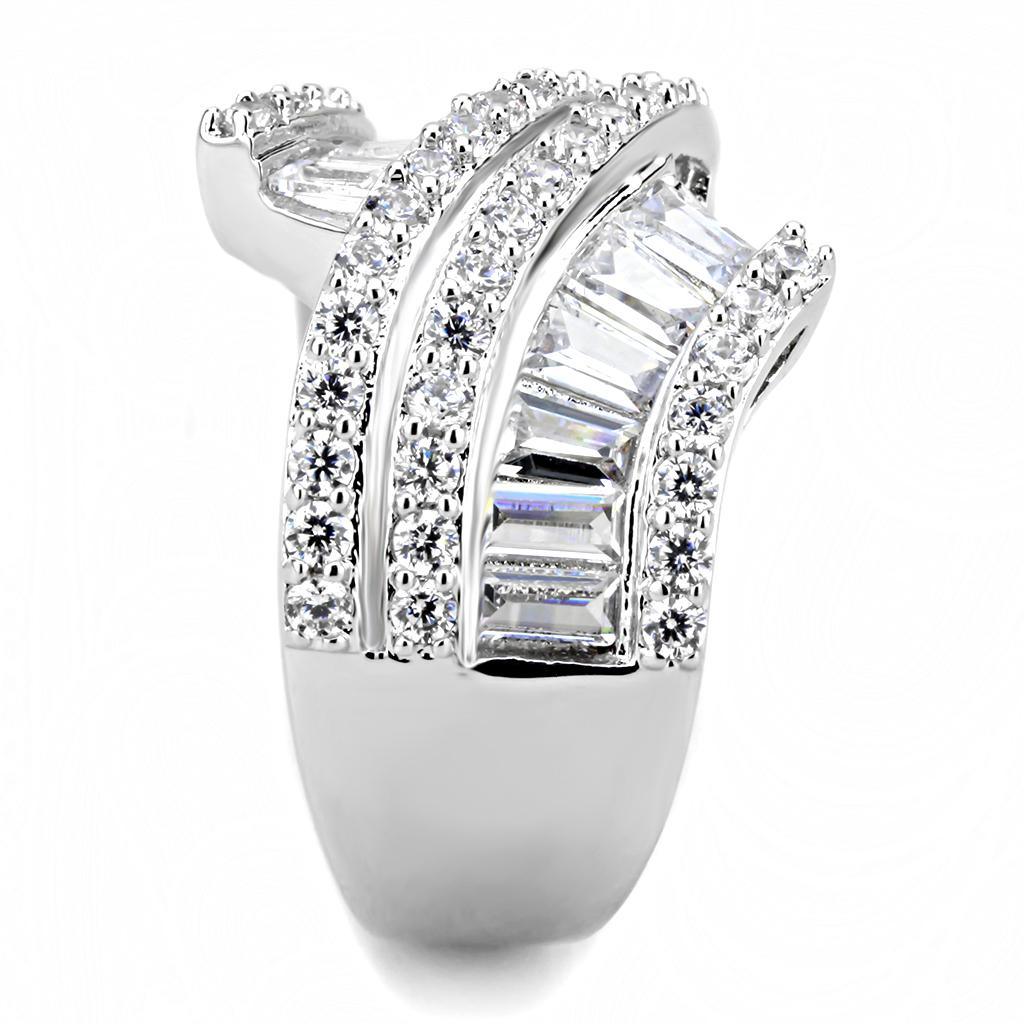 Alamode Rhodium Brass Ring with AAA Grade CZ in Clear - Flyclothing LLC