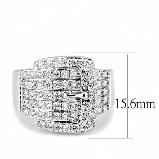 Alamode Rhodium Brass Ring with AAA Grade CZ in Clear - Flyclothing LLC