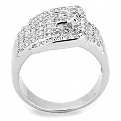 Alamode Rhodium Brass Ring with AAA Grade CZ in Clear - Flyclothing LLC