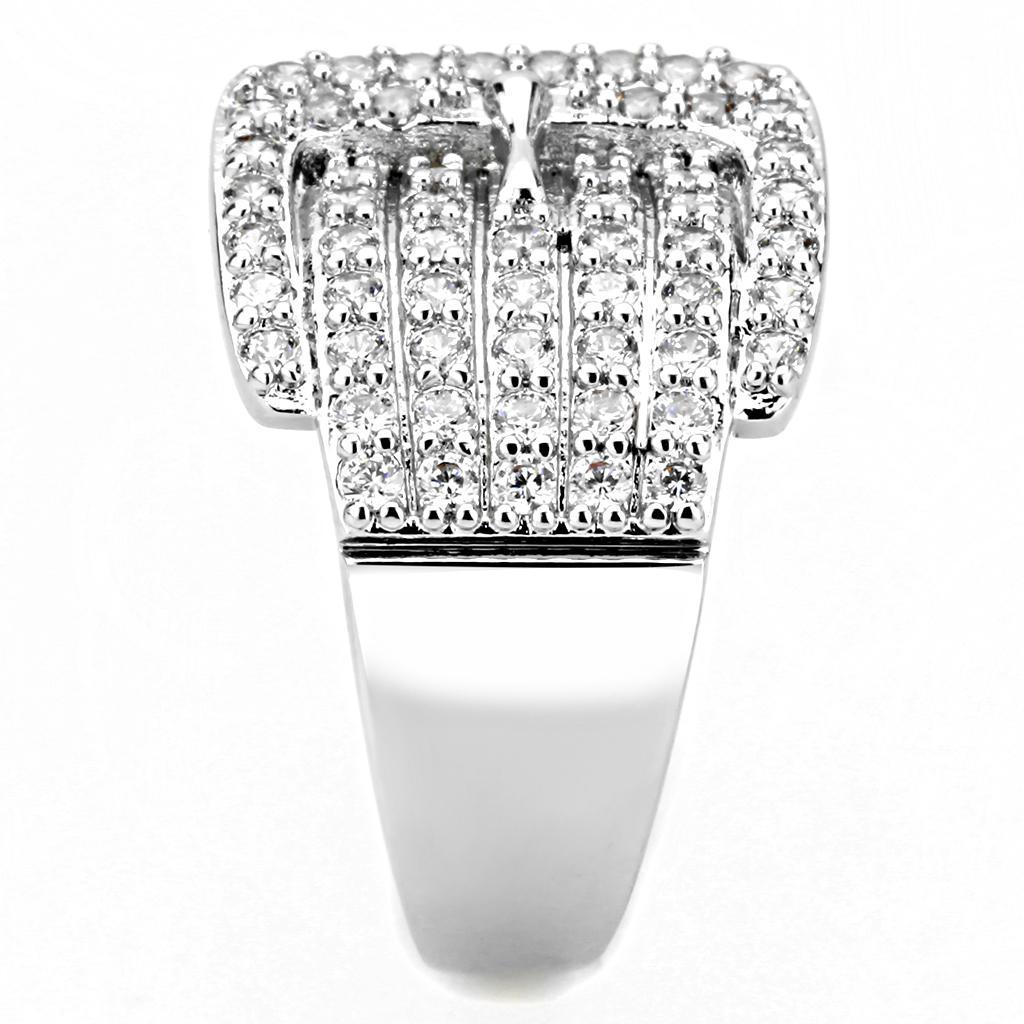 Alamode Rhodium Brass Ring with AAA Grade CZ in Clear - Flyclothing LLC