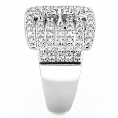 Alamode Rhodium Brass Ring with AAA Grade CZ in Clear - Flyclothing LLC