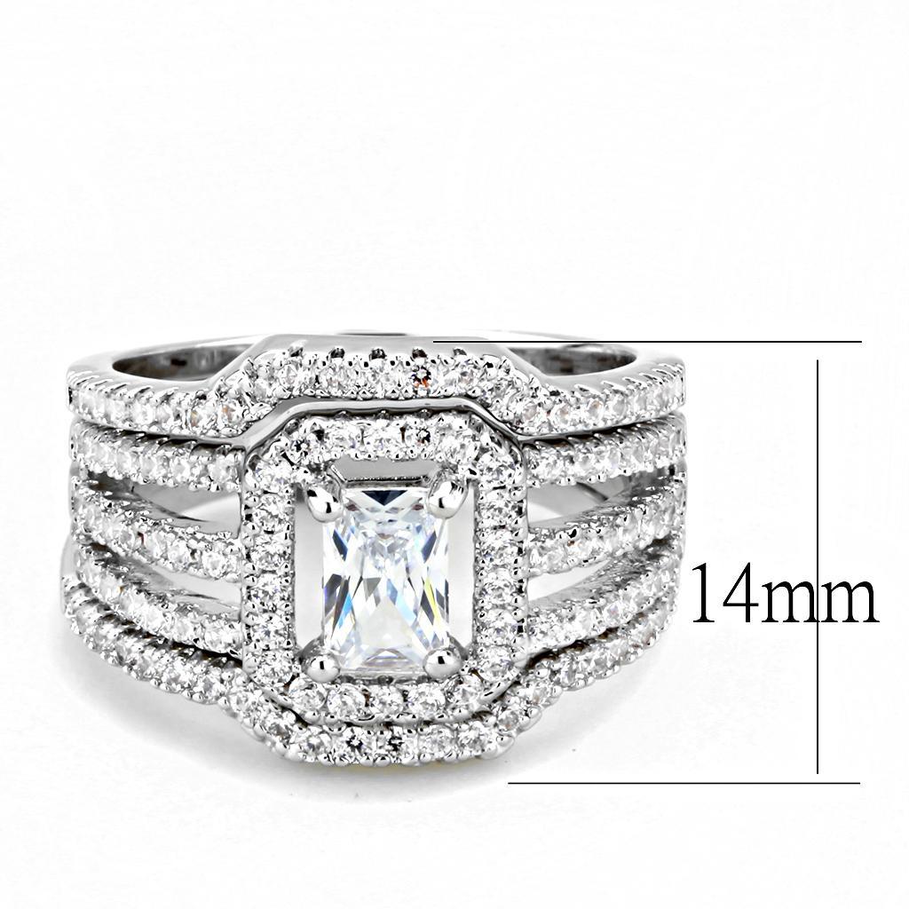 Alamode Rhodium Brass Ring with AAA Grade CZ in Clear - Flyclothing LLC