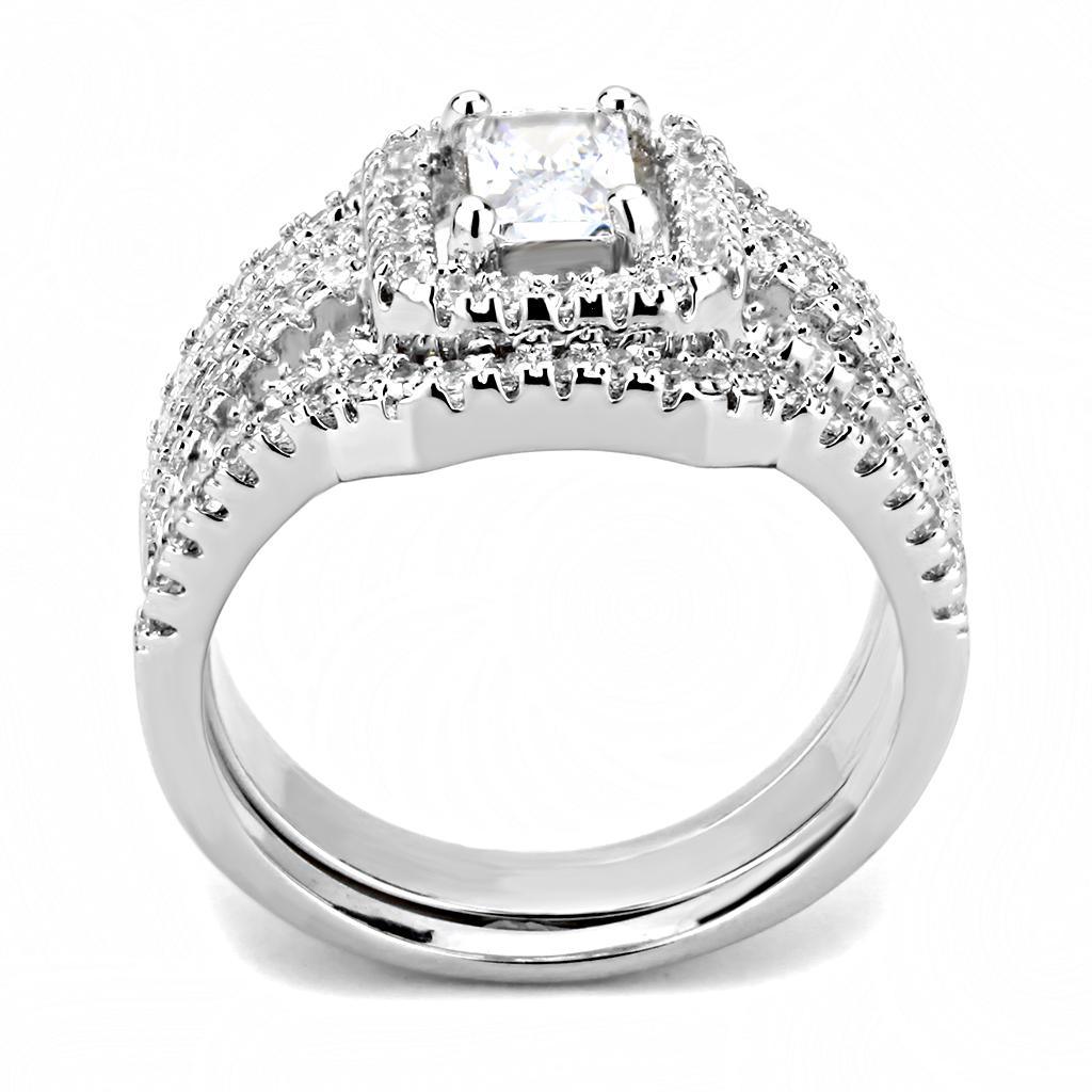 Alamode Rhodium Brass Ring with AAA Grade CZ in Clear - Flyclothing LLC