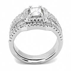 Alamode Rhodium Brass Ring with AAA Grade CZ in Clear - Flyclothing LLC