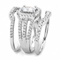 Alamode Rhodium Brass Ring with AAA Grade CZ in Clear - Flyclothing LLC