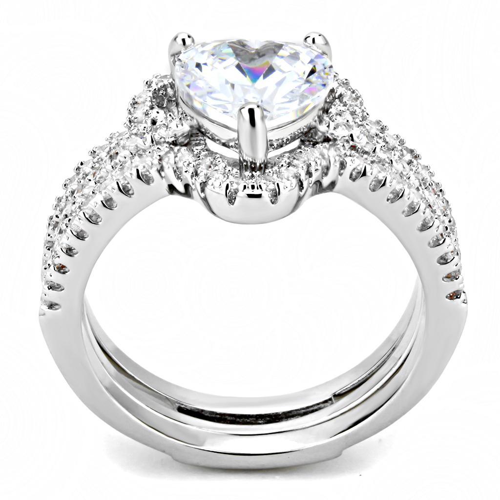 Alamode Rhodium Brass Ring with AAA Grade CZ in Clear - Flyclothing LLC