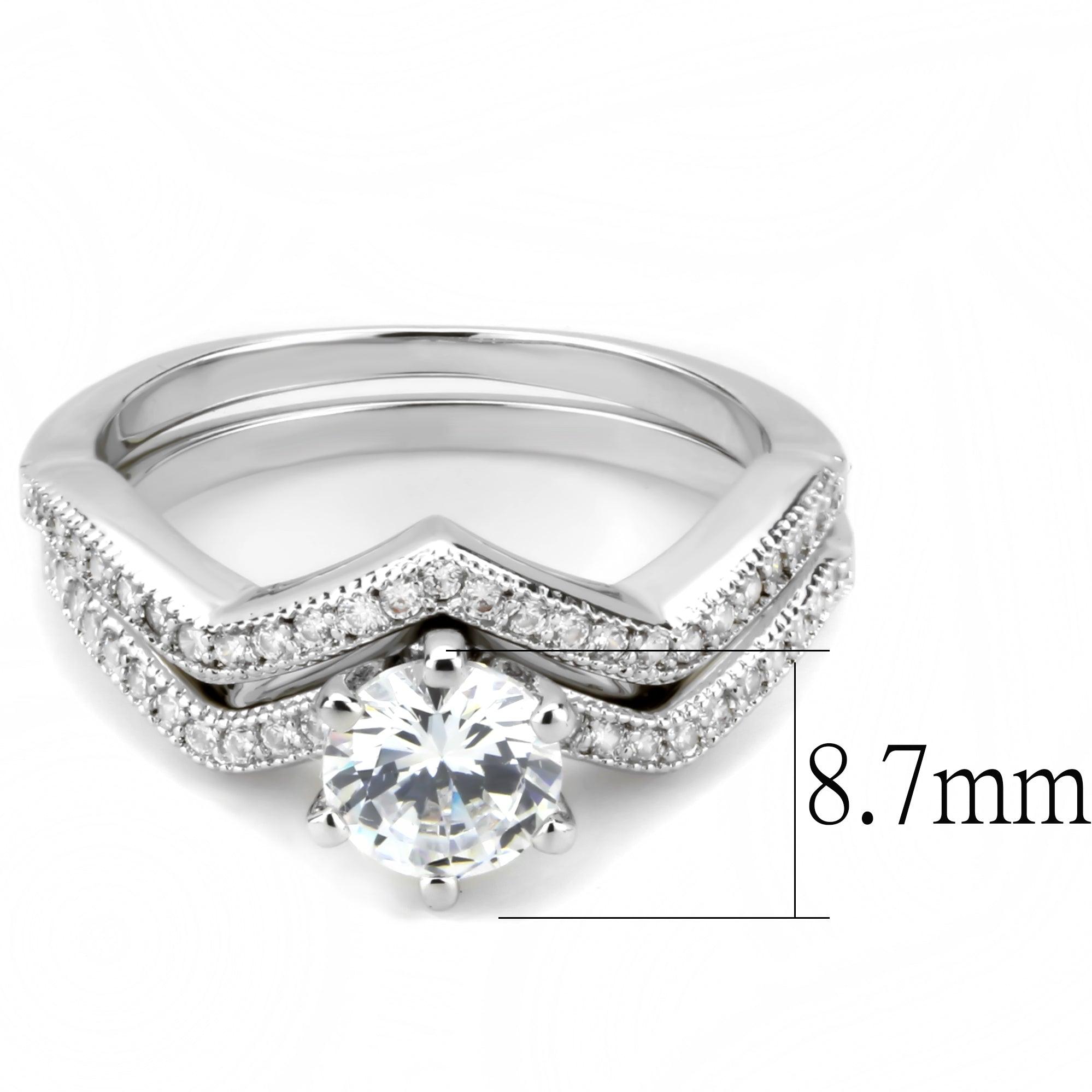 Alamode Rhodium Brass Ring with AAA Grade CZ in Clear - Flyclothing LLC