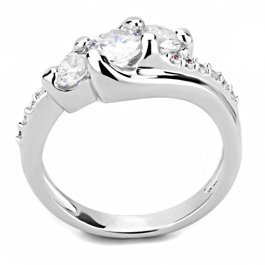 Alamode Rhodium Brass Ring with AAA Grade CZ in Clear - Flyclothing LLC