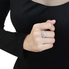 Alamode Rhodium Brass Ring with AAA Grade CZ in Clear - Flyclothing LLC