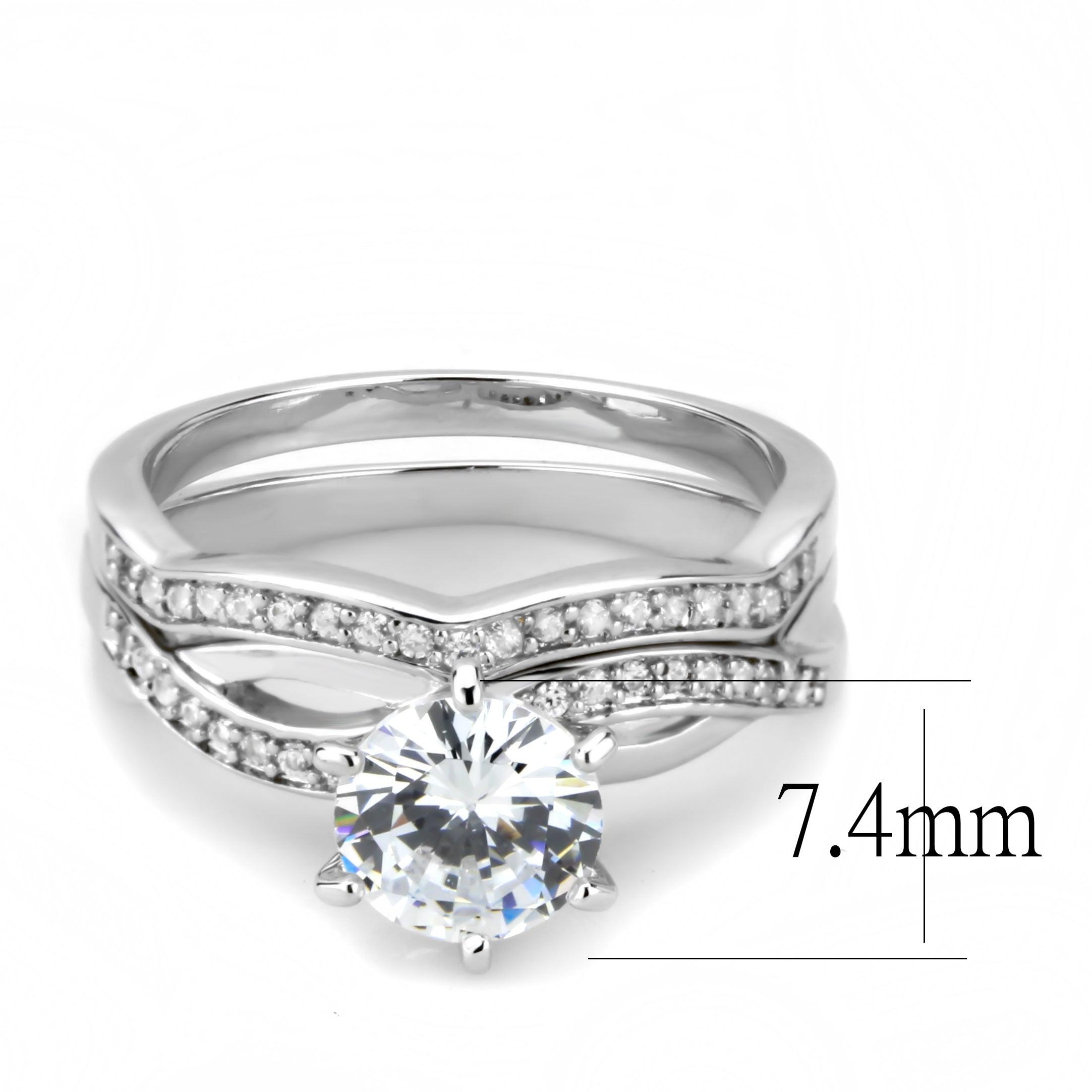 Alamode Rhodium Brass Ring with AAA Grade CZ in Clear - Flyclothing LLC