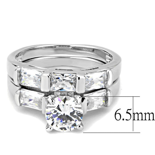 Alamode Rhodium Brass Ring with AAA Grade CZ in Clear - Flyclothing LLC