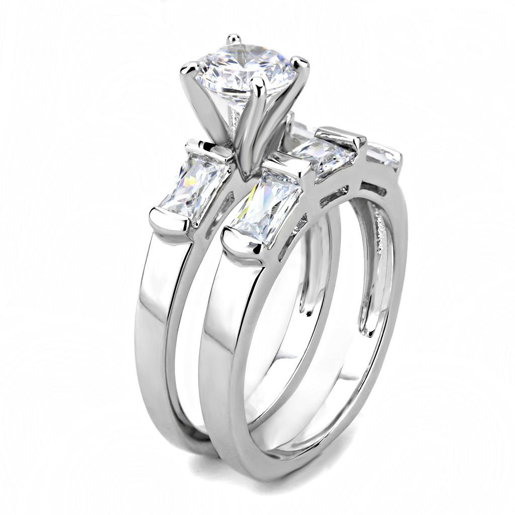 Alamode Rhodium Brass Ring with AAA Grade CZ in Clear - Flyclothing LLC