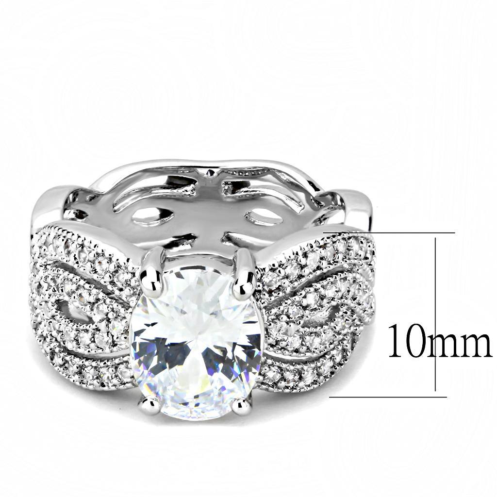 Alamode Rhodium Brass Ring with AAA Grade CZ in Clear - Flyclothing LLC