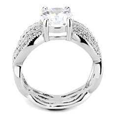 Alamode Rhodium Brass Ring with AAA Grade CZ in Clear - Flyclothing LLC