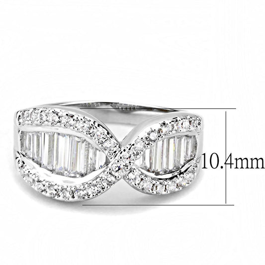 Alamode Rhodium Brass Ring with AAA Grade CZ in Clear - Flyclothing LLC