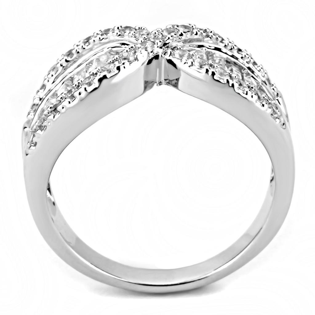 Alamode Rhodium Brass Ring with AAA Grade CZ in Clear - Alamode