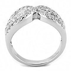 Alamode Rhodium Brass Ring with AAA Grade CZ in Clear - Flyclothing LLC