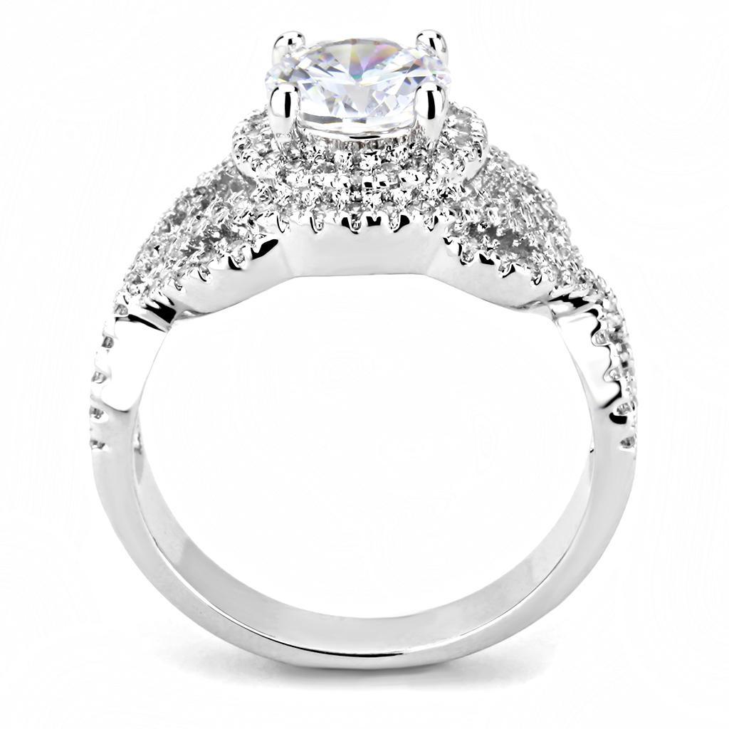 Alamode Rhodium Brass Ring with AAA Grade CZ in Clear - Flyclothing LLC