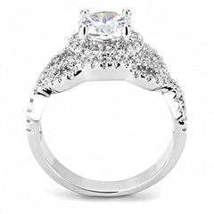 Alamode Rhodium Brass Ring with AAA Grade CZ in Clear - Flyclothing LLC